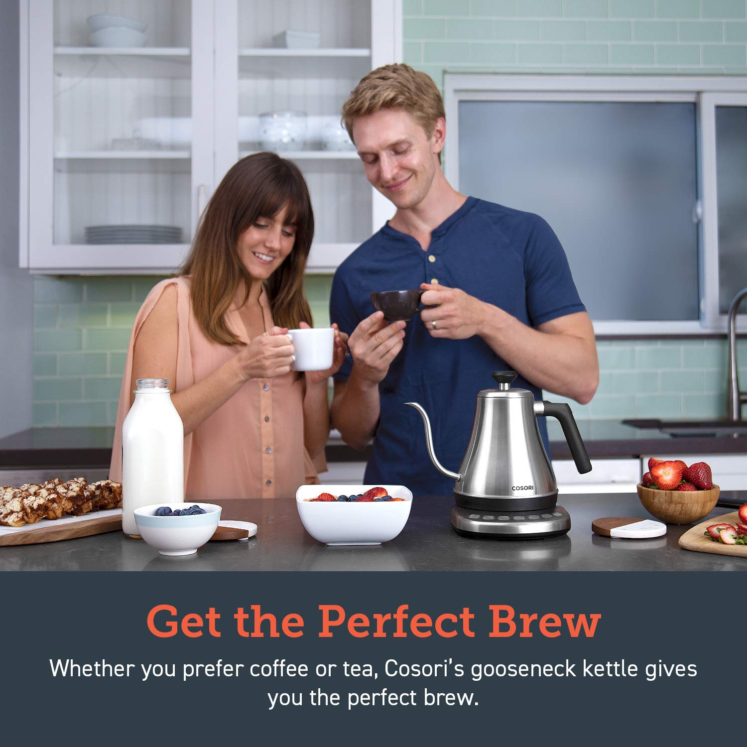 COSORI Electric Gooseneck Kettle 5 Temp Control Pour Over Coffee Tea 0.8L 1200W Stainless Steel