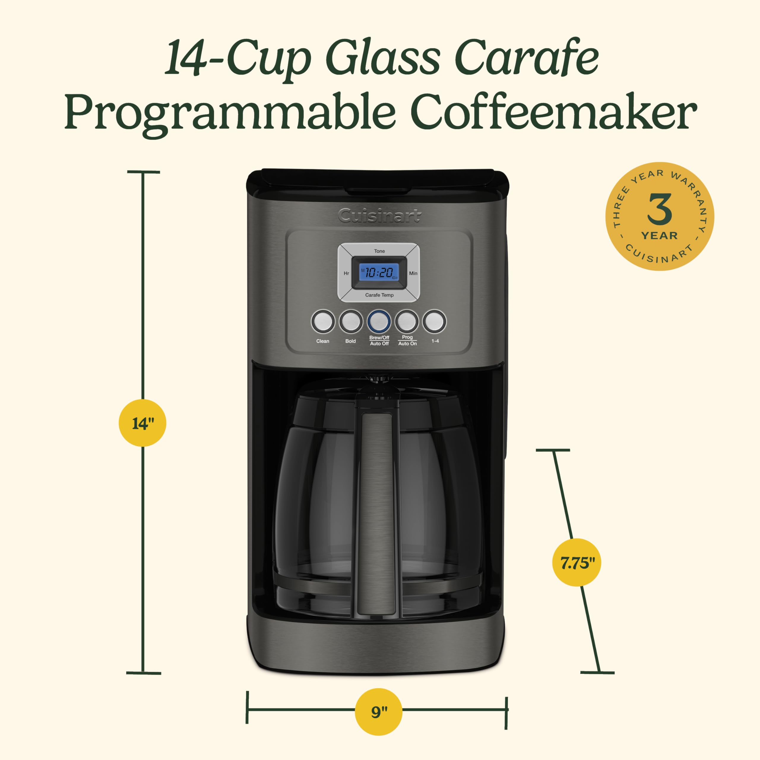 Cuisinart 14 Cup Programmable Coffee Maker PerfecTemp Glass Carafe DCC-3200NAS Stainless
