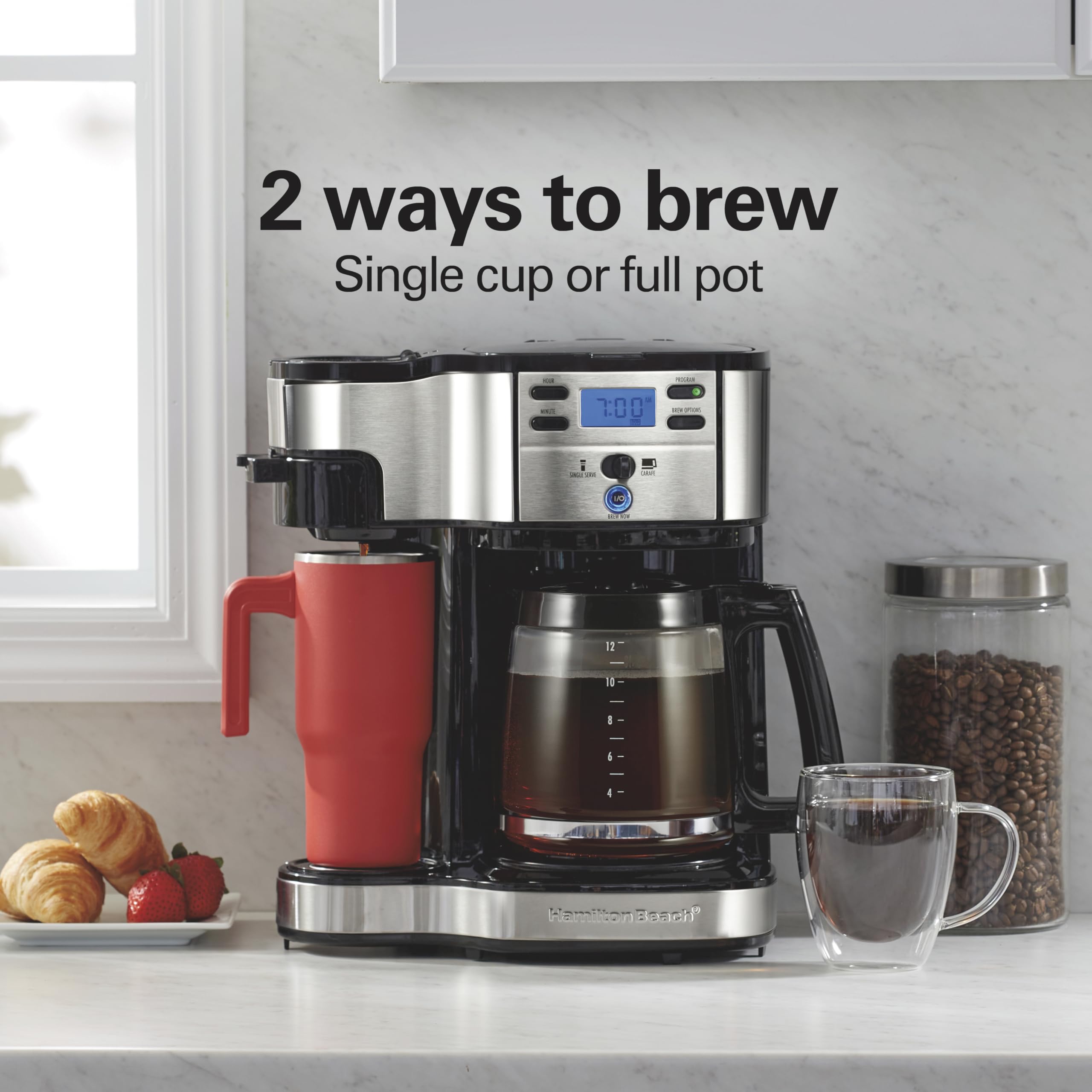 Hamilton Beach 2 Way Programmable Coffee Maker 12 Cup Carafe Single Serve 49980RG