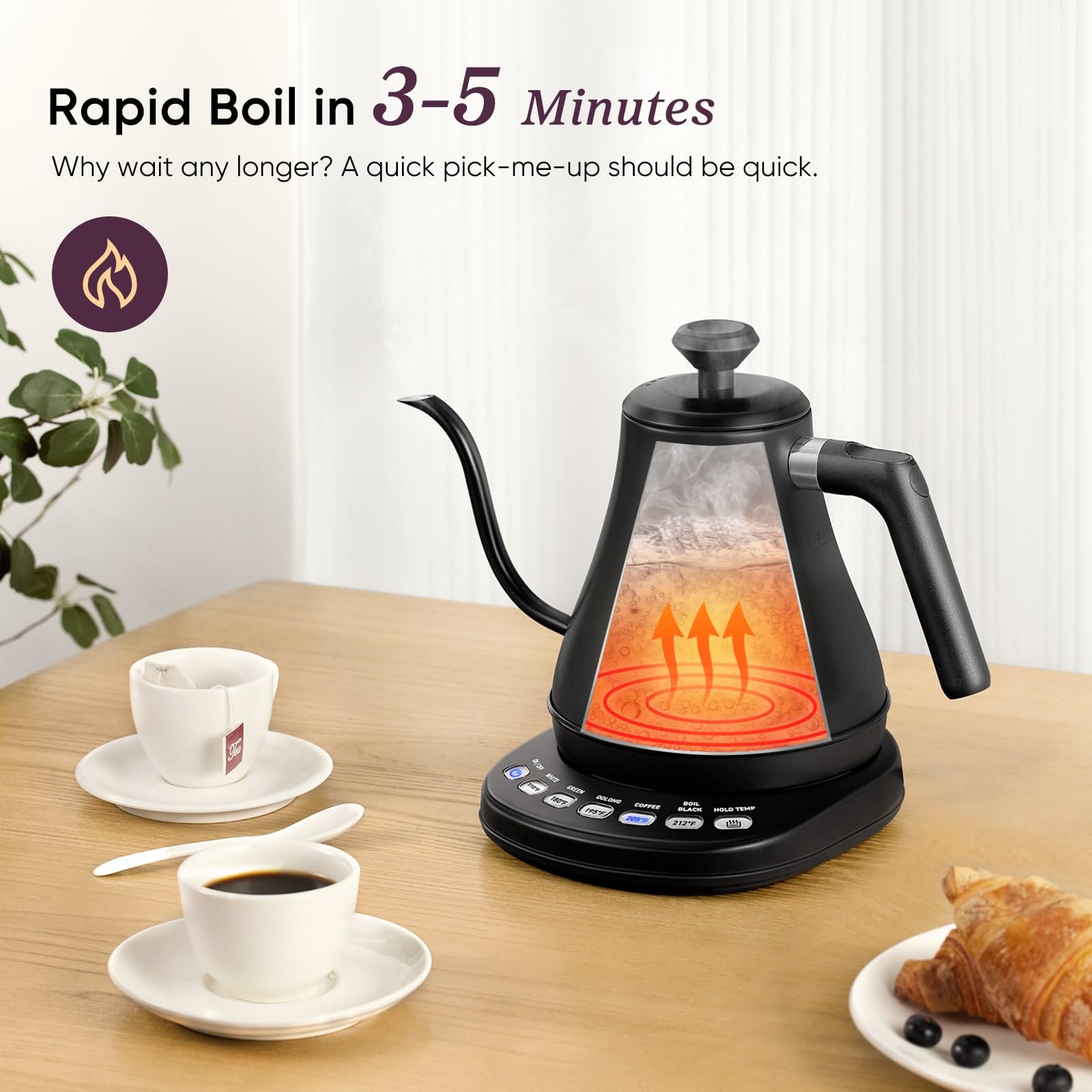 COSORI Electric Gooseneck Kettle 5 Temp Control Pour Over Coffee Tea 0.8L 1200W Stainless Steel