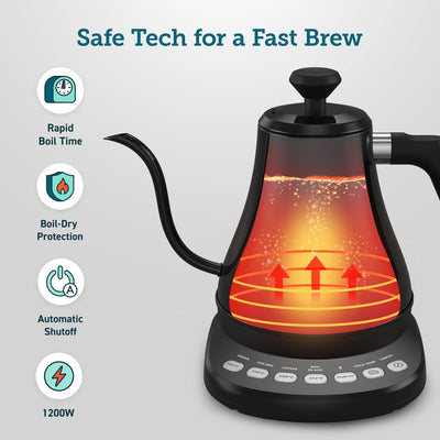 COSORI Electric Gooseneck Kettle 5 Temp Control Pour Over Coffee Tea 0.8L 1200W Stainless Steel