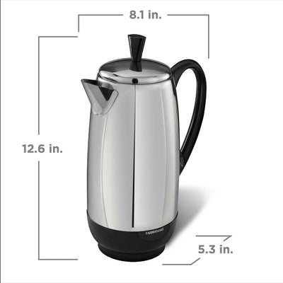Farberware 8 Cup Electric Coffee Percolator Stainless Steel Keep Warm No Drip
