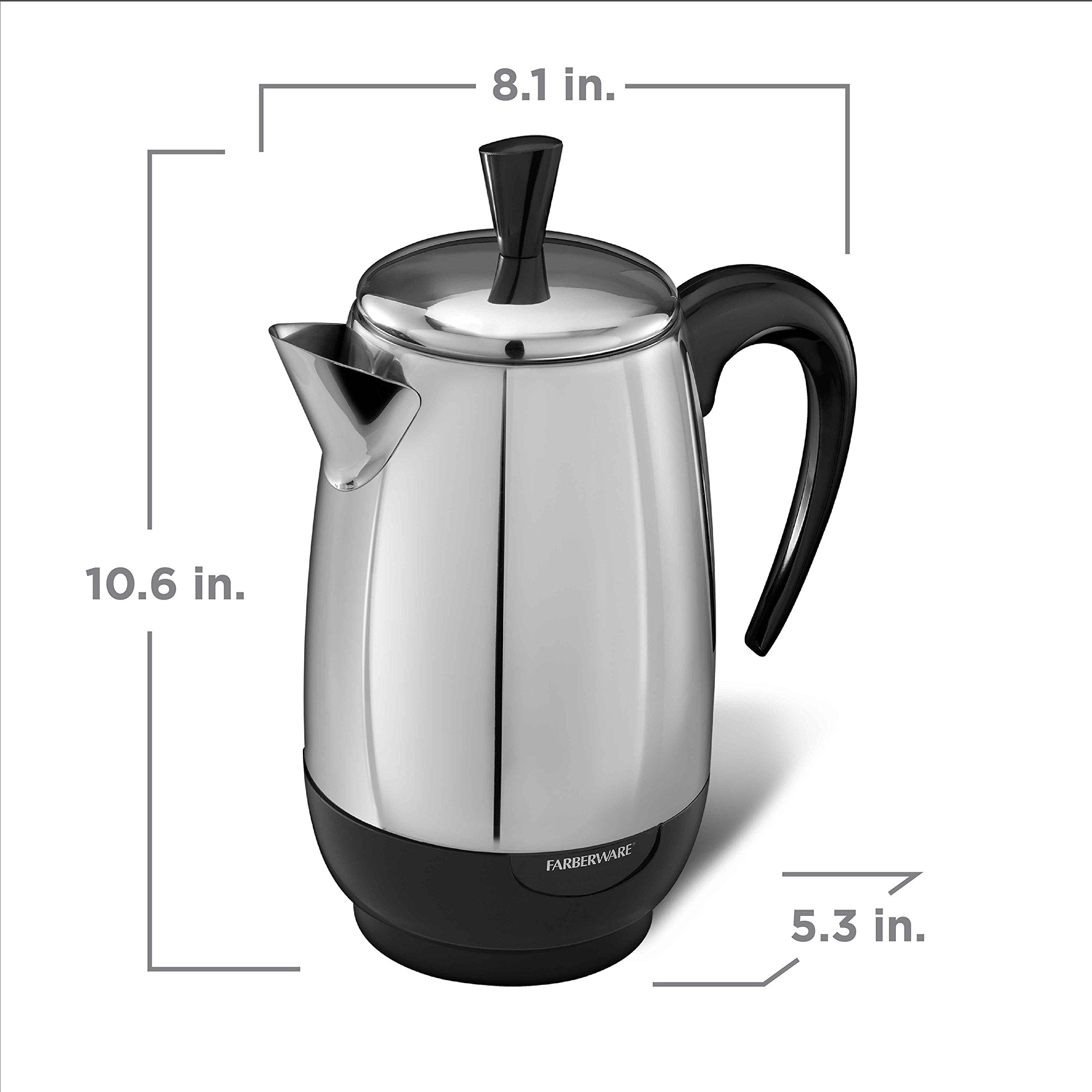 Farberware 8 Cup Electric Coffee Percolator Stainless Steel Keep Warm No Drip