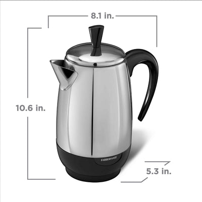 Farberware 8 Cup Electric Coffee Percolator Stainless Steel Keep Warm No Drip